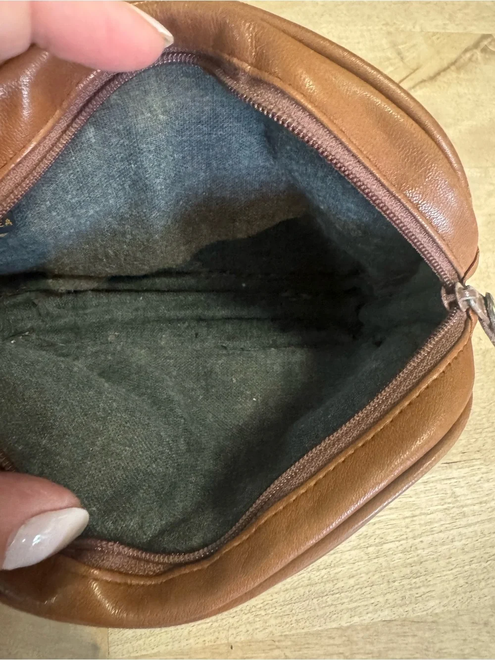 Etienne Aigner vintage Brown Leather Wristlet Clutch wallet makeup pouch